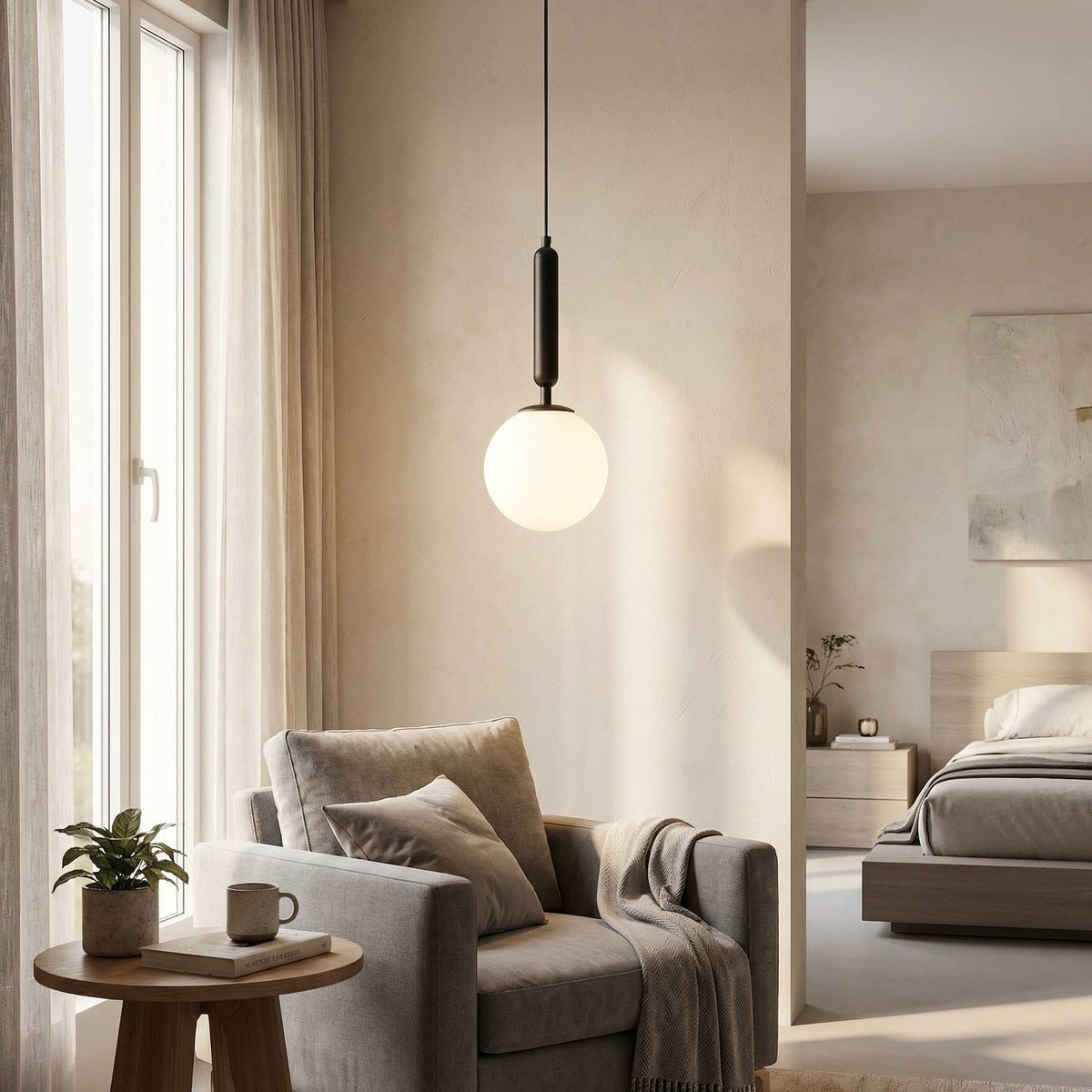 Nordic Black Glass Globe Pendant Light
