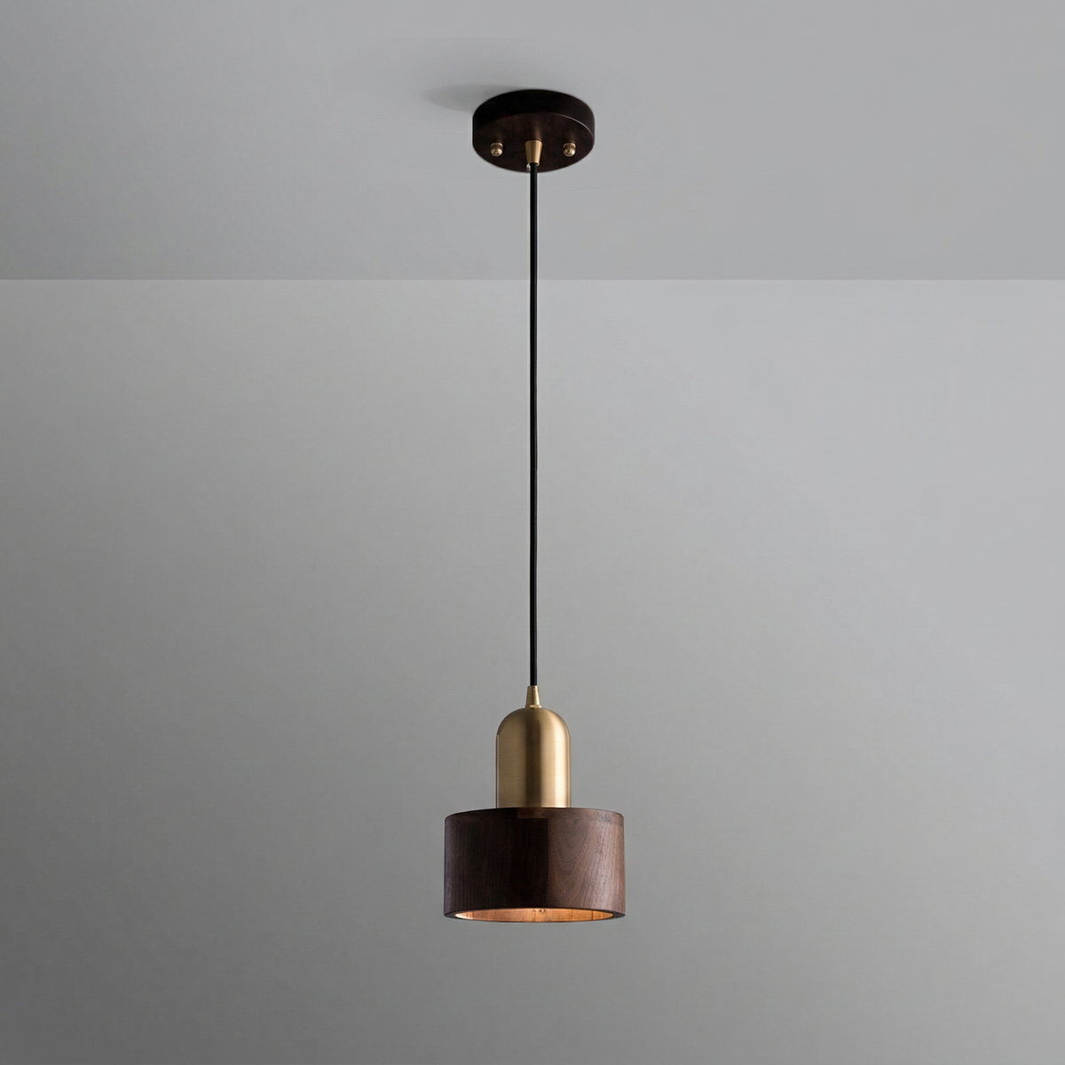 Japanese Walnut Wood Cylinder Pendant Light