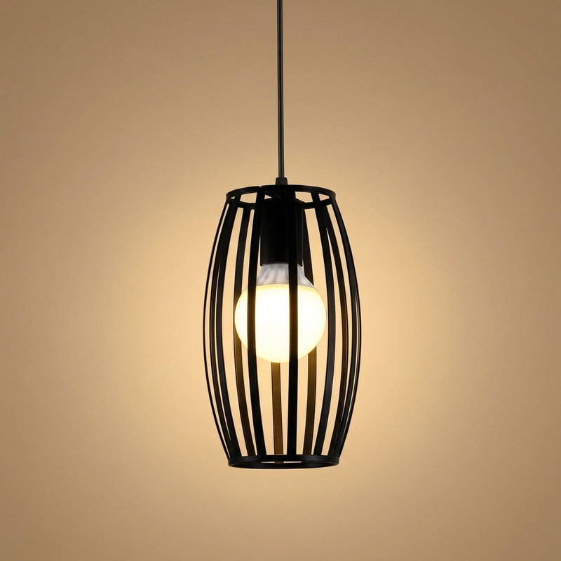 Nordic Black Oval Cage Pendant Light