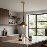 Japanese Walnut Wood Cone Pendant Light