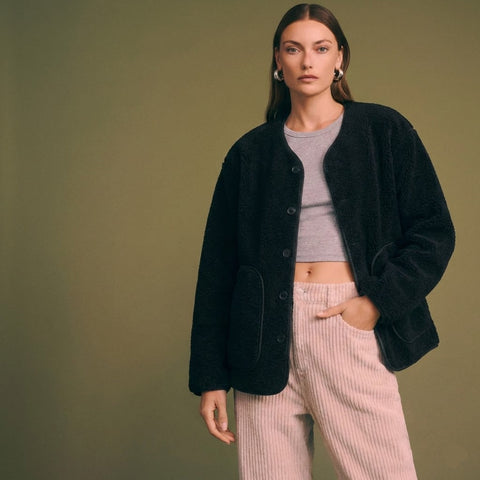 Fleece Collarless Jacket